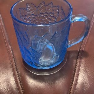 Beautiful Blue Glass Mugs With Fruit Design Made in Indonesia